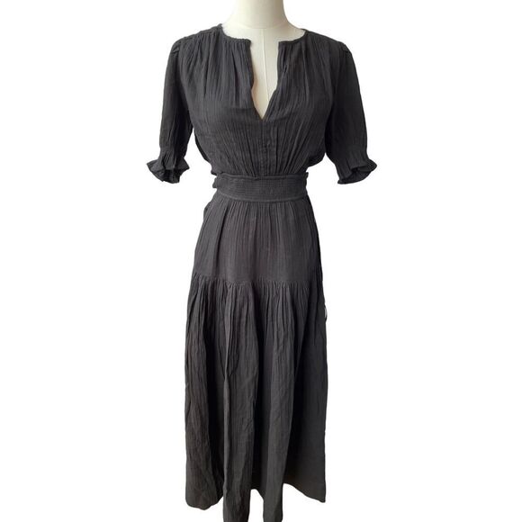 ME+EM CHEESECLOTH cut out belt  DETAIL MAXI DRESS size 2 black NWT - Picture 1 of 9